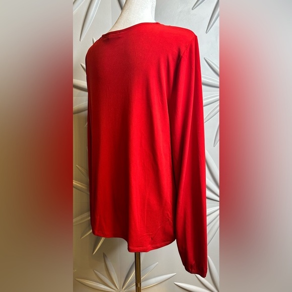 INC SZ L (NWT) Red v-neck top w/gold studs. Bust 44”-48” - Picture 7 of 7